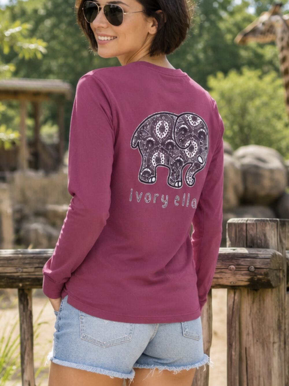 IVORY ELLA Maroon Elephant Paisley Long Sleeve Tee XS | Everyday Cozy Basic